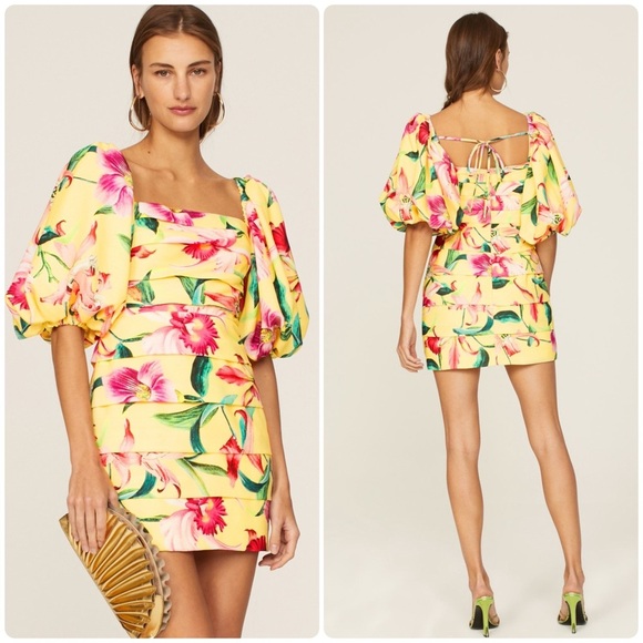 New! PatBO Laelia Flora Mini Puff Sleeve Dress 🌼🌼 size 10 - Picture 1 of 15